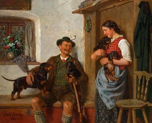 Jäger mit Teckelfamilie Jäger mit Teckelfamilie
